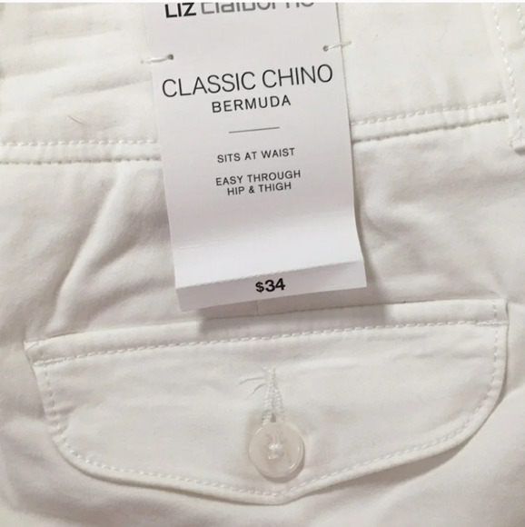 NWT Liz Claiborne Shorts Liz Claiborne White Classic Chino Bermuda Shorts 12. - Picture 6 of 12
